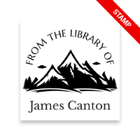 Personalize this 1-5/8" square book stamp. Mountain range design. 7 mount options available. Wood, self-inking and pre-inking. Fast shipping.