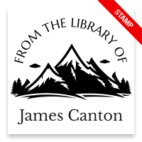 Customizable 2" square book stamp. Mountain range design. 3 mount options available. Wood hand stamp and pre-inking. Fast shipping.