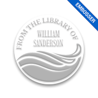 Made-to-order 1-5/8" round book embosser. Ocean waves design. 3 different mount options available. Desk, gift and pocket. Fast shipping.