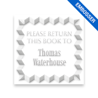 Personalized 1-5/8" square book embosser. Optical illusion frame design. 3 mount options available. Desk, gift and pocket. Fast shipping.