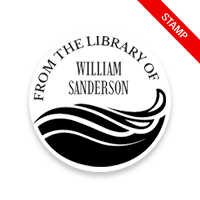 Made-to-order 1-5/8" round book stamp. Ocean waves design. 6 mount options available. Wood, self-inking and pre-inking. Fast shipping.