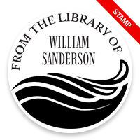 Custom-made 2" round book stamp. Ocean waves design. 6 mount options available. Wood, self-inking and pre-inking. Fast shipping.