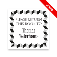 Personalized 1-5/8" square book stamp. Optical illusion frame design. 7 mount options available. Wood, self-inking and pre-inking. Fast shipping.