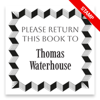 Custom-made 2" square book stamp. Optical illusion frame design. 3 mount options available. Wood hand stamp and pre-inking. Fast shipping.