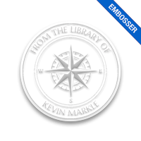 Personalize this 1-5/8" round book embosser. Compass points design. 3 different mount options available. Desk, gift and pocket. Fast shipping.