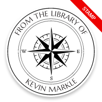 Customizable 2" round book stamp. Compass points design. 6 mount options available. Wood, self-inking and pre-inking. Fast shipping.