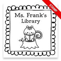 Customizable 2" square book stamp. Doodle squirrel reading design. 3 mount options available. Wood hand stamp and pre-inking. Fast shipping.