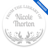 Custom-made 2" round book embosser. Decorative open border design. 4 mount options available. Desk, gift, pocket and EX long reach. Fast shipping.