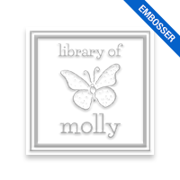 Custom-made 1-5/8" square book embosser. Double border with butterfly design. 3 mount options available. Desk, gift and pocket. Fast shipping.