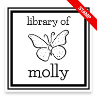 Personalize this 2" square book stamp. Double border with butterfly design. 3 mount options available. Wood hand stamp and pre-inking. Fast shipping.