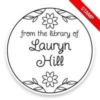 Personalize this 2" round book stamp. Leaves w/ flowers design. 6 mount options available. Wood, self-inking and pre-inking. Fast shipping.