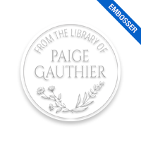 Personalize this 1-5/8" round book embosser. Open border flowers design. 3 different mount options available. Desk, gift and pocket. Fast shipping.