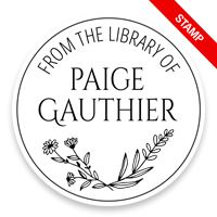 Tailor-made 2" round book stamp. Open border flowers design. 6 mount options available. Wood, self-inking and pre-inking. Fast shipping.