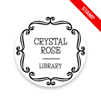 Made-to-order 1-5/8" round book stamp. Curly line frame design. 6 mount options available. Wood, self-inking and pre-inking. Fast shipping.