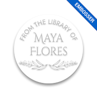 Made-to-order 1-5/8" round book embosser. Laurel leaves design. 3 different mount options available. Desk, gift and pocket. Fast shipping.