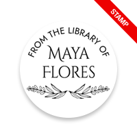 Made-to-order 1-5/8" round book stamp. Laurel leaves design. 6 mount options available. Wood, self-inking and pre-inking. Fast shipping.