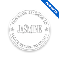 Custom-made 1-5/8" round book stamp. Single line border w/ stars design. 6 mount options available. Wood, self-inking and pre-inking. Fast shipping.