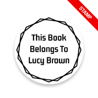 Customizable 1-5/8" round book stamp. Branch border design. 6 mount options available. Wood, self-inking and pre-inking. Fast shipping.