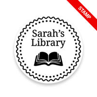 Customizable 1-5/8" round book stamp. Sawtooth border w/ book design. 6 mount options available. Wood, self-inking and pre-inking. Fast shipping.