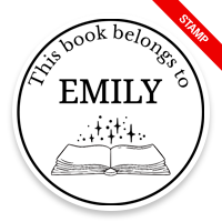Tailor-made 2" round book stamp. Sparkle open book design. 6 mount options available. Wood, self-inking and pre-inking. Fast shipping.