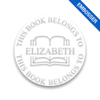Custom-made 1-5/8" round book embosser. Name through open book design. 3 mount options available. Desk, gift and pocket. Fast shipping.