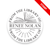 Customizable 1-5/8" round book stamp. Open pages w/ dashed lines design. 6 mount options available. Wood, self-inking and pre-inking. Fast shipping.