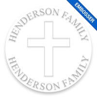 Custom-made 2" round book embosser. Christian cross design. 4 mount options available. Desk, gift, pocket and EX long reach. Fast shipping.