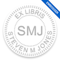 Customize this 2" round book embosser. Knurled border w/ initials design. 4 mount options available. Desk, gift, pocket & EX long reach. Quick ship.