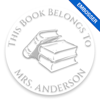 Tailor-made 2" round book embosser. Stacked books design. 4 mount options available. Desk, gift, pocket and EX long reach. Fast shipping.