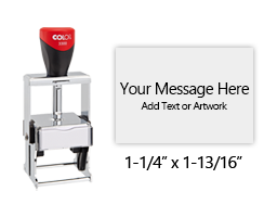 Customize this 1-1/4" x 1-13/16" metal self-inking stamp free with 7 lines. Available in 11 ink colors or dry pad option. Ships in 1-2 business days!