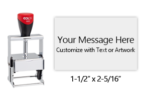 Customize this 1-1/2" x 2-5/16" metal self-inking stamp free with 8 lines. Available in 11 ink colors or dry pad option. Ships in 1-2 business days!
