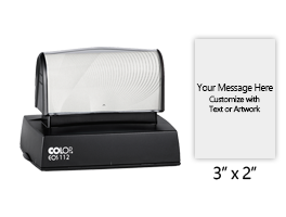 Customize this 3" x 2" stamp for free with text or your logo in your choice of 6 vibrant ink colors. Refillable and ships in 1-2 business days.