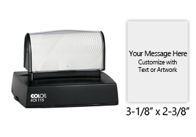Customize this 3-1/8" x 2-3/8" stamp for free with text or your logo in your choice of 6 vibrant ink colors. Refillable and ships in 1-2 business days.