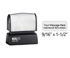 Customize this 1-1/2" x 9/16" stamp for free with text or your logo in your choice of 6 vibrant ink colors. Refillable and ships in 1-2 business days.