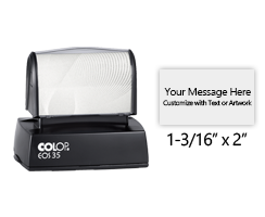 Customize this 1-3/16" x 2" stamp for free with text or your logo in your choice of 6 quick dry ink colors. Refillable and ships in 1-2 business days.