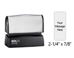 Customize this 2-1/4" x 7/8" stamp for free with text or your logo in your choice of 6 vibrant ink colors. Refillable and ships in 1-2 business days.