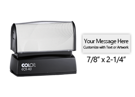 Customize this 7/8" x 2-1/4" stamp for free with text or your logo in your choice of 6 ink colors. Refillable and ships in 1-2 business days.