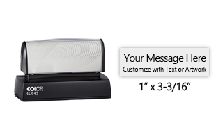 Customize this 1" x 3-3/16" stamp for free with text or your logo in your choice of 6 vibrant ink colors. Refillable and ships in 1-2 business days.