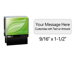 Customize this 9/16" x 1-1/2" eco-friendly stamp for free w/ text or your logo in your choice of 11 vibrant ink colors. Refillable & ships in 1-2 business days.