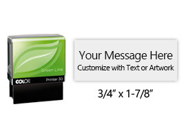 Customize this 3/4" x 1-7/8" eco-friendly stamp for free w/ text or your logo in your choice of 11 vibrant ink colors. Refillable & ships in 1-2 business days.