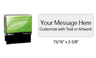 Customize this 15/16" x 2-3/8" eco-friendly stamp for free w/ text or your logo in your choice of 11 vibrant ink colors. Refillable & ships in 1-2 business days.
