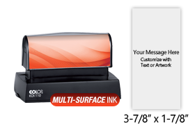 Customize this 3-7/8" x 1-7/8" stamp for free with text or your logo in your choice of 4 quick-dry ink colors. Refillable and ships in 1-2 business days.