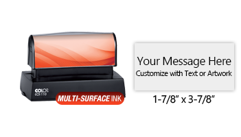Customize this 1-7/8" x 3-7/8" stamp for free with text or your logo in your choice of 4 quick-dry ink colors. Refillable and ships in 1-2 business days.