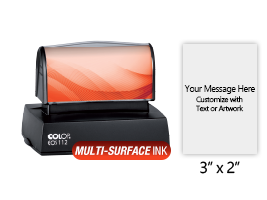 Customize this 3" x 2" stamp for free with text or your logo in your choice of 4 quick-dry ink colors. Refillable and ships in 1-2 business days.