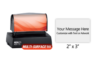 Customize this 2" x 3" stamp for free with text or your logo in your choice of 4 quick-dry ink colors. Refillable and ships in 1-2 business days.