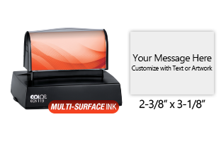 Customize this 2-3/8" x 3-1/8" stamp for free with text or your logo in your choice of 4 quick-dry ink colors. Refillable and ships in 1-2 business days.