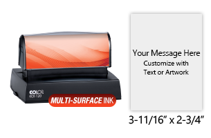 Customize this 3-11/16" x 2-3/4" stamp for free with text or your logo in your choice of 4 quick-dry ink colors. Refillable and ships in 1-2 business days.