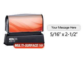 Stamp glossy & non-porous surfaces with this custom pre-inked multi surface stamp in your choice of 4 indelible ink colors. Refillable and ships in 1-2 business days.