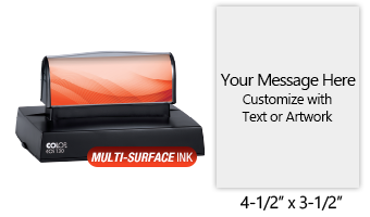 Customize this 4-1/2" x 3-1/2" stamp for free with text or your logo in your choice of 4 quick-dry ink colors. Refillable and ships in 1-2 business days.