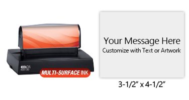 Customize this 3-1/2" x 4-1/2" stamp for free with text or your logo in your choice of 4 quick-dry ink colors. Refillable and ships in 1-2 business days.